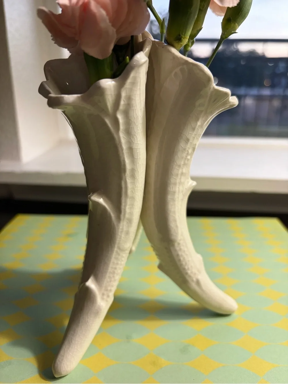 Vintage Japanese Bone China Tripod Vase in Cream 6.5” Elegant and Lovely
